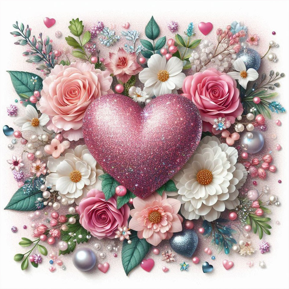 Diamond Painting - Full Round - Pink Flower Heart (30*30CM)