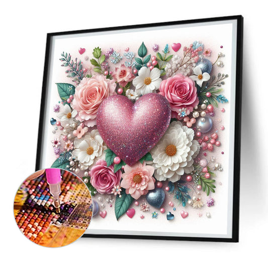 Diamond Painting - Full Round - Pink Flower Heart (30*30CM)