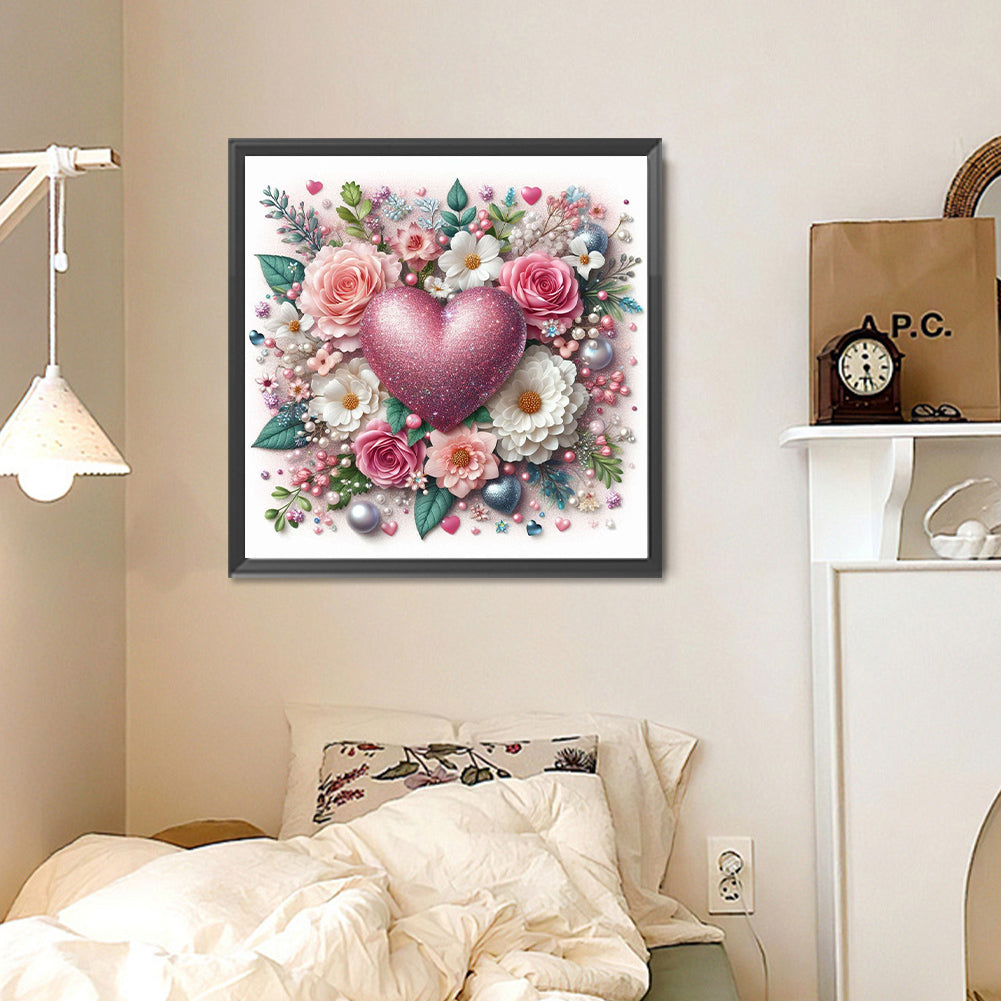 Diamond Painting - Full Round - Pink Flower Heart (30*30CM)