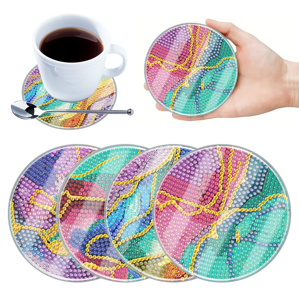 4Pcs Acrylic Special Shape River DIY Waterproof Diamond Painting Coaster