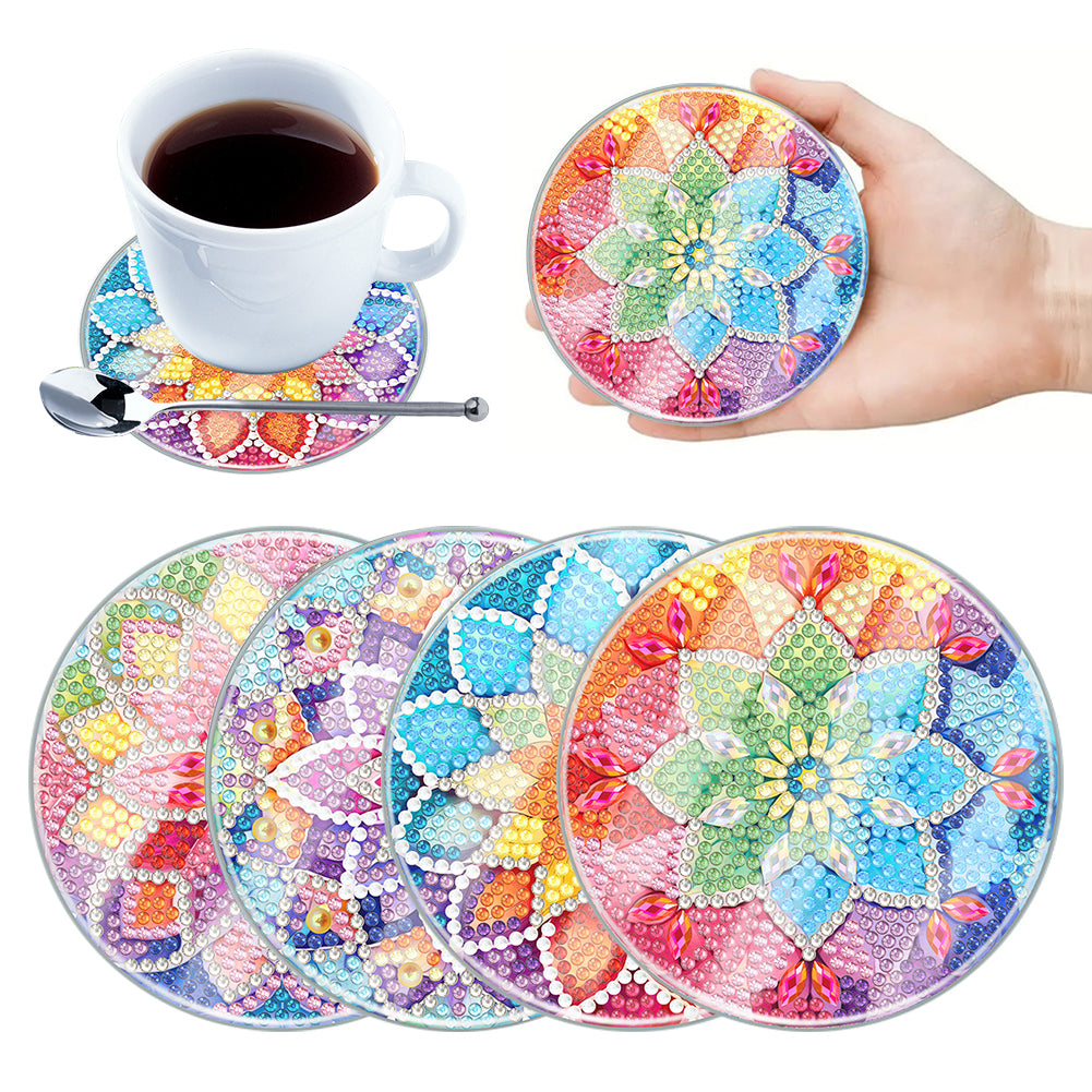 4Pcs Acrylic Special Shape Mandala DIY Waterproof Diamond Painting Coaster