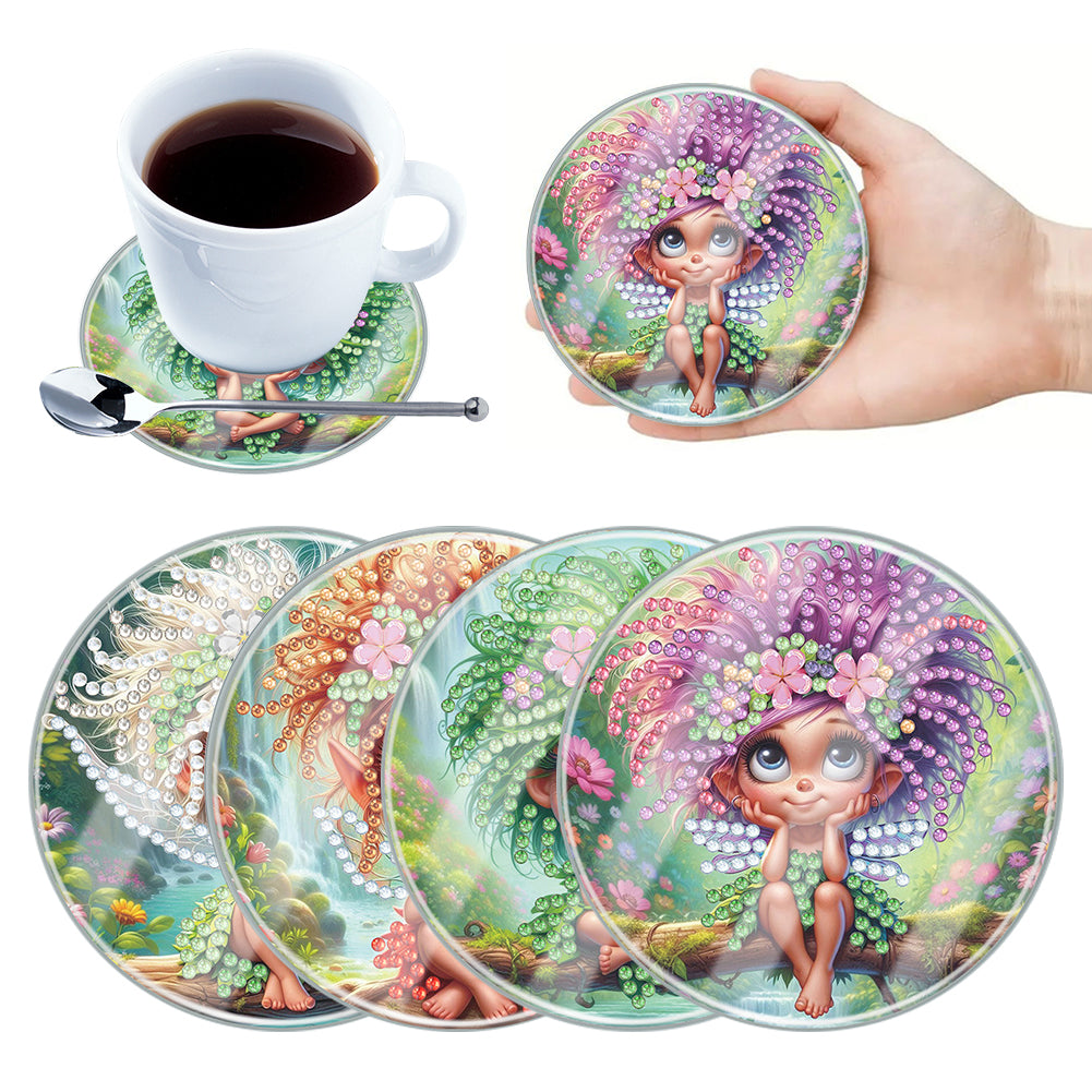 4Pcs Acrylic Special Shape Girl DIY Waterproof Diamond Painting Coaster