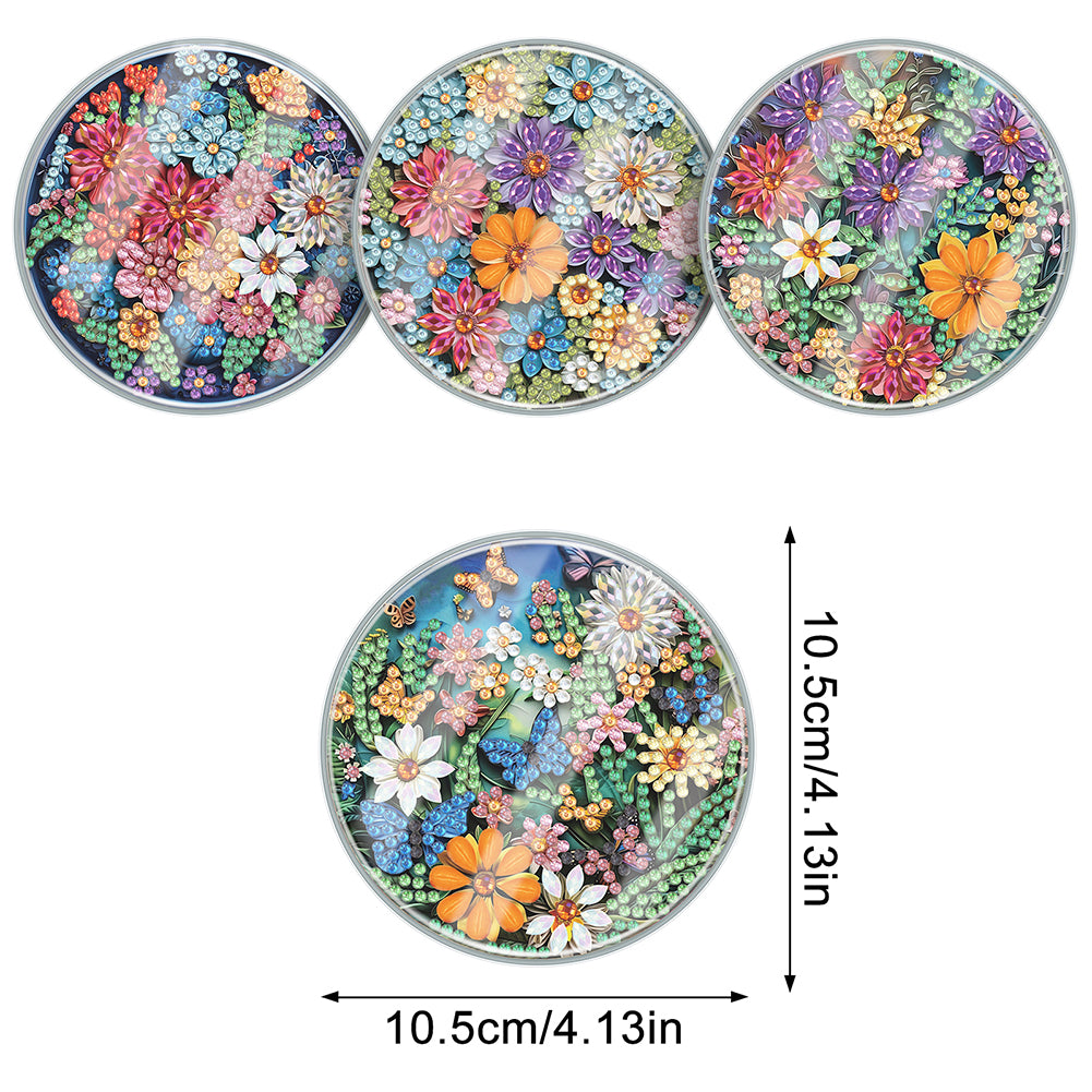 4Pcs Acrylic Special Shape Flower DIY Waterproof Diamond Painting Coaster