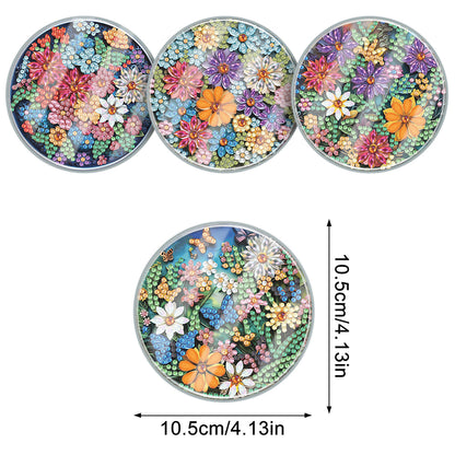 4Pcs Acrylic Special Shape Flower DIY Waterproof Diamond Painting Coaster