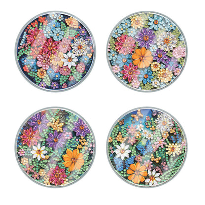 4Pcs Acrylic Special Shape Flower DIY Waterproof Diamond Painting Coaster