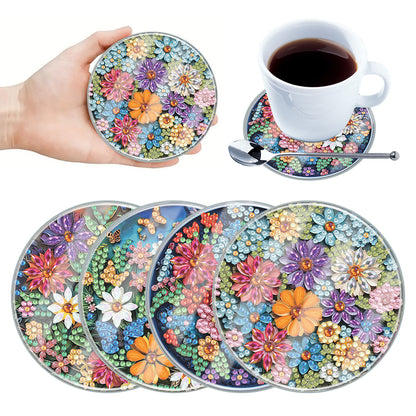 4Pcs Acrylic Special Shape Flower DIY Waterproof Diamond Painting Coaster