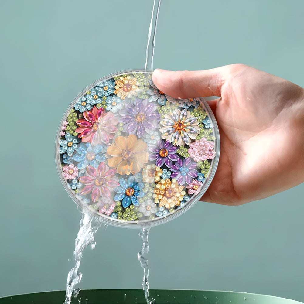 4Pcs Acrylic Special Shape Flower DIY Waterproof Diamond Painting Coaster