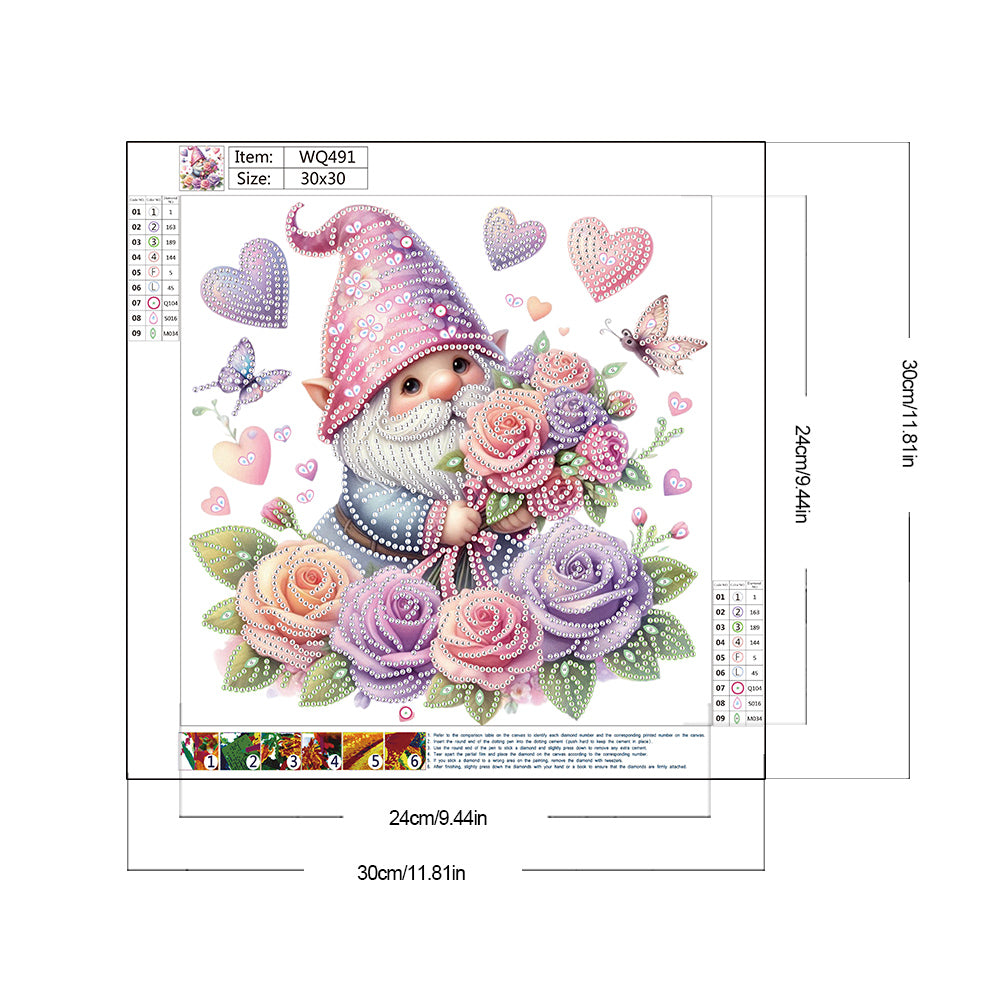 Diamond Painting - Partial Special Shaped - Gnome And Flowers (30*30CM)