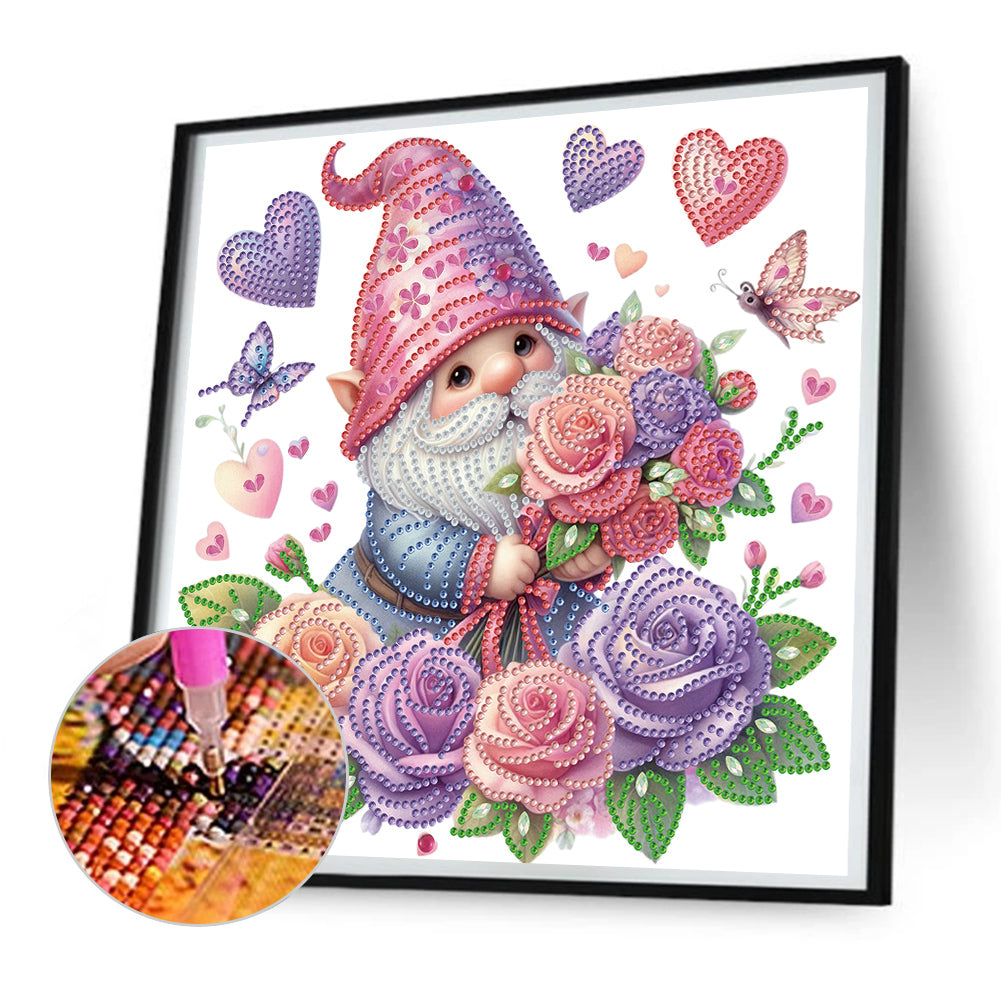 Diamond Painting - Partial Special Shaped - Gnome And Flowers (30*30CM)