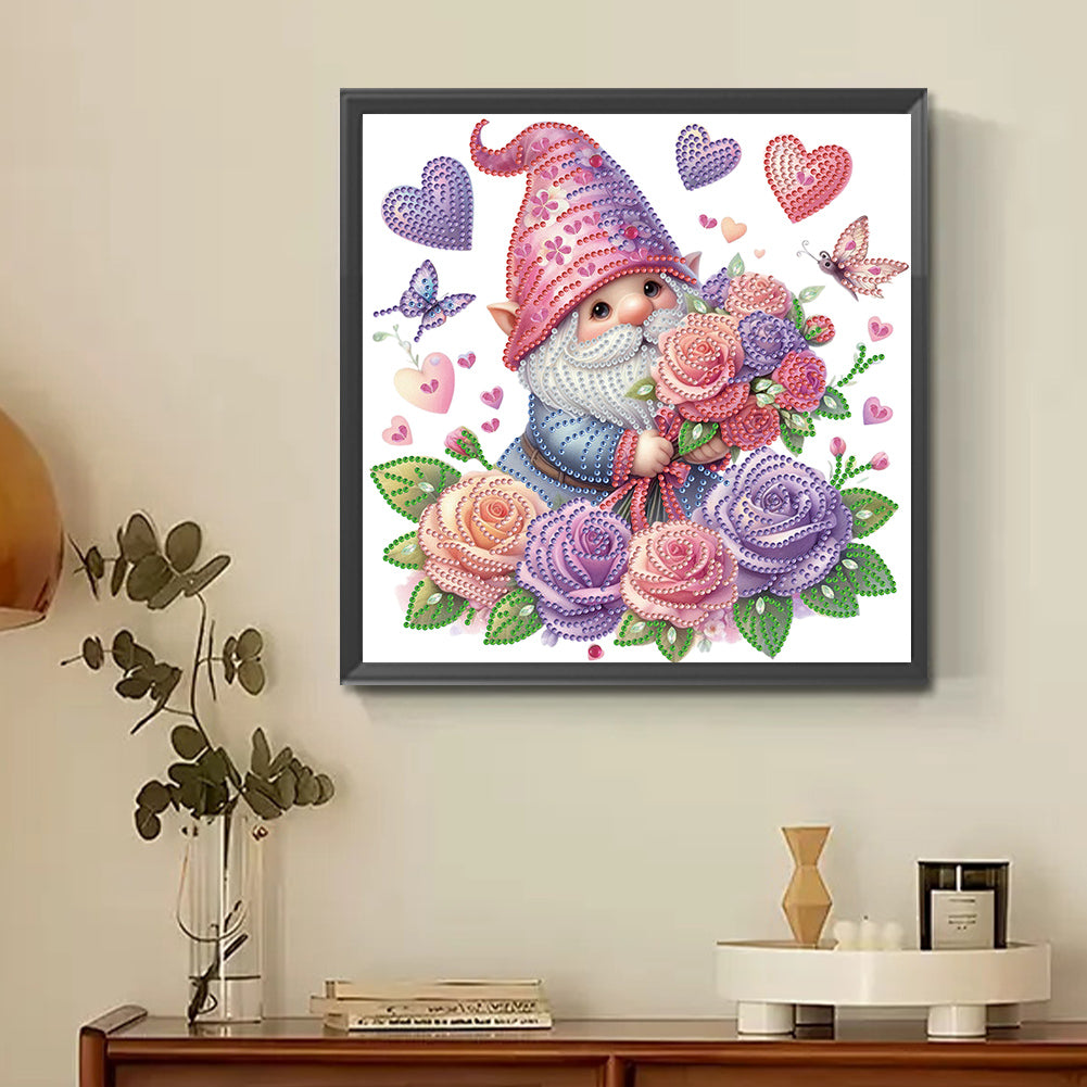 Diamond Painting - Partial Special Shaped - Gnome And Flowers (30*30CM)