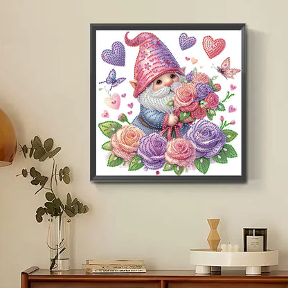 Diamond Painting - Partial Special Shaped - Gnome And Flowers (30*30CM)