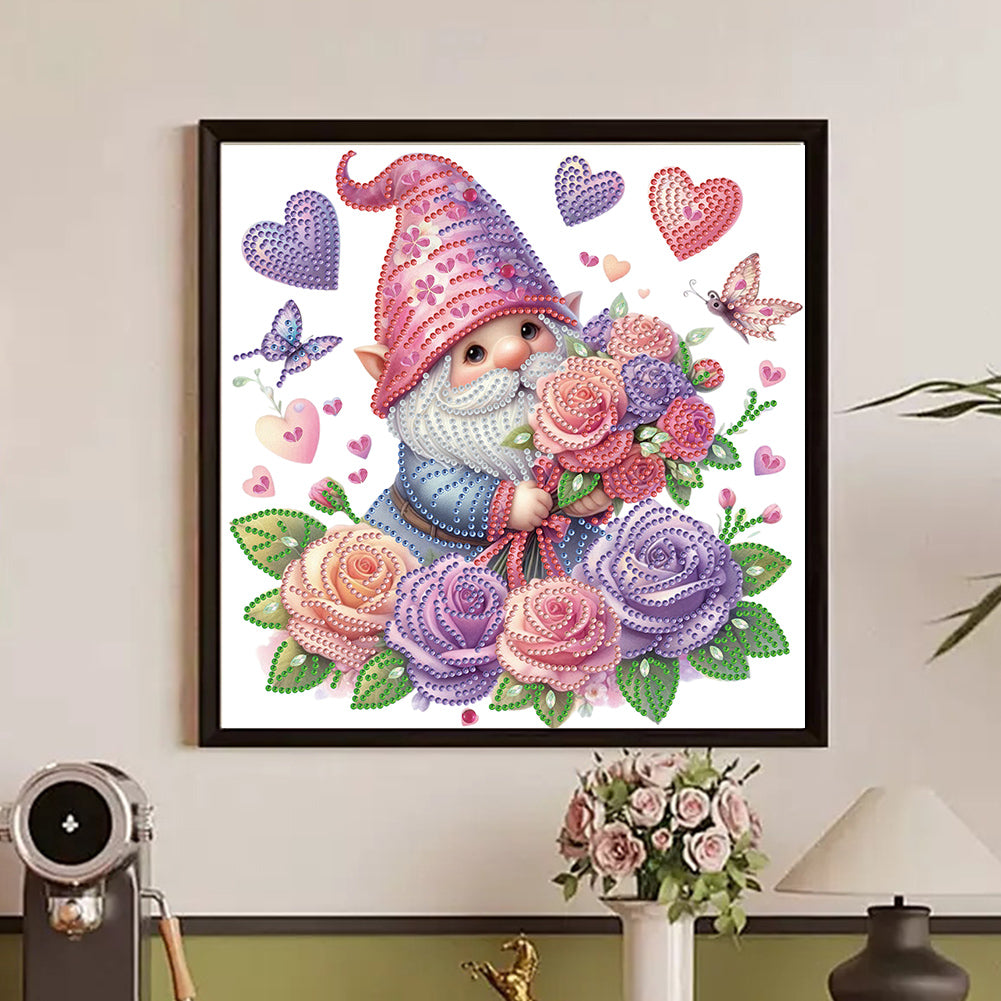 Diamond Painting - Partial Special Shaped - Gnome And Flowers (30*30CM)