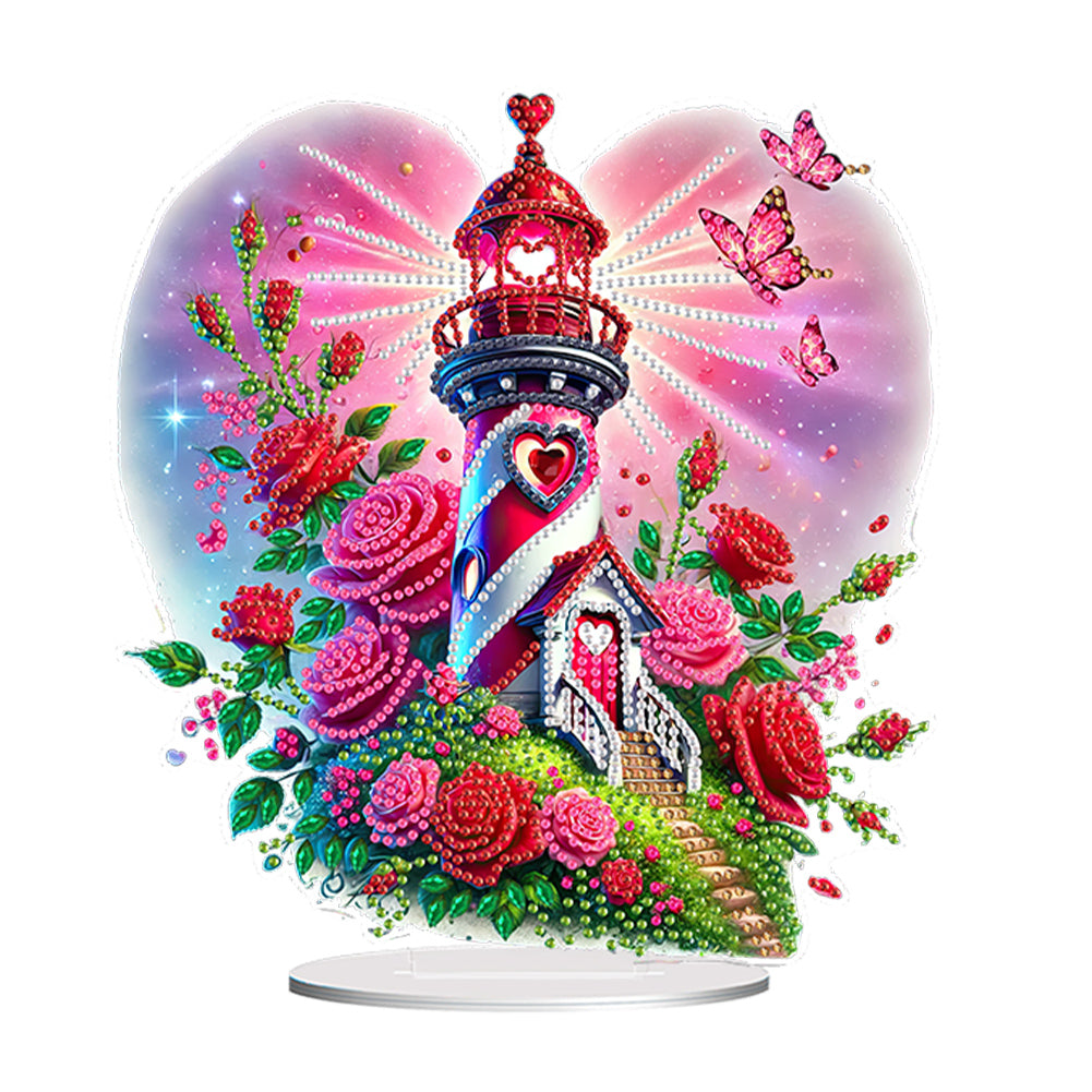 Acrylic Special Shape Rose Lighthouse Diamond Painting Desktop Ornaments