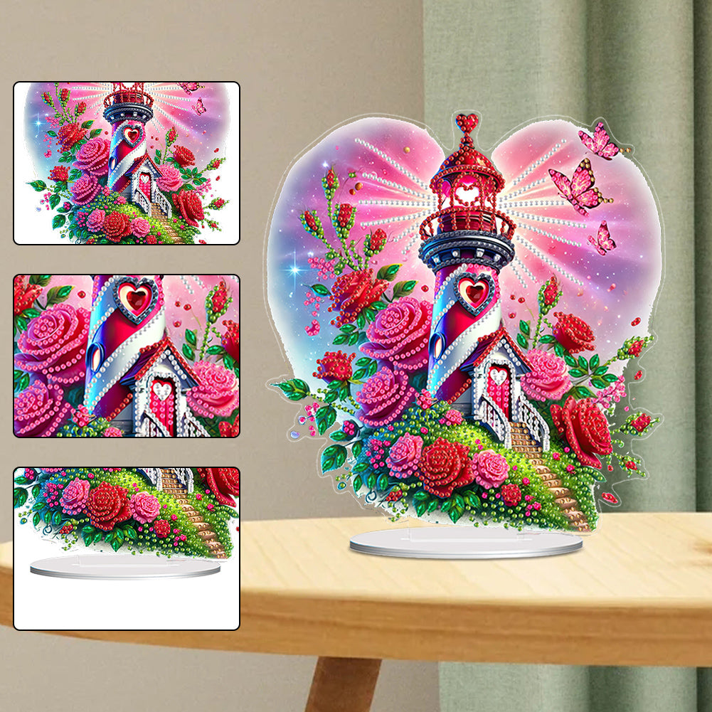 Acrylic Special Shape Rose Lighthouse Diamond Painting Desktop Ornaments