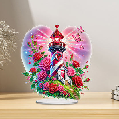 Acrylic Special Shape Rose Lighthouse Diamond Painting Desktop Ornaments