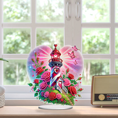Acrylic Special Shape Rose Lighthouse Diamond Painting Desktop Ornaments