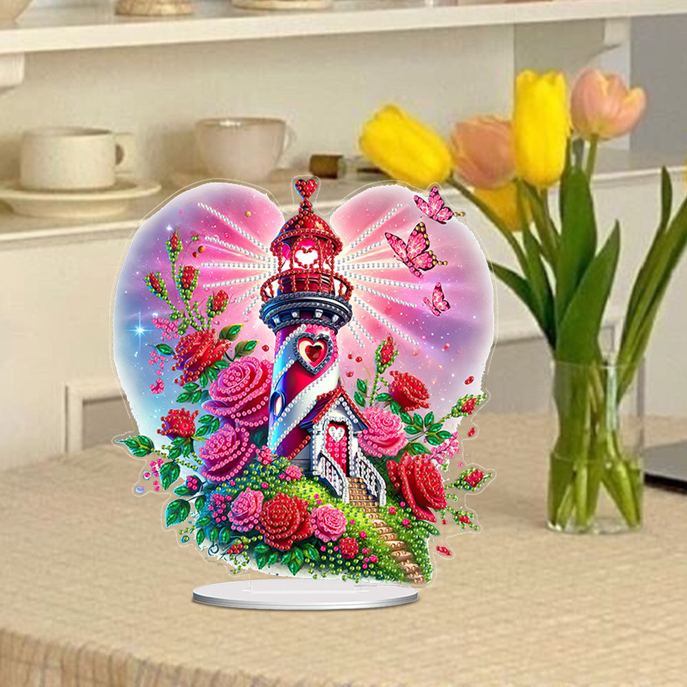 Acrylic Special Shape Rose Lighthouse Diamond Painting Desktop Ornaments