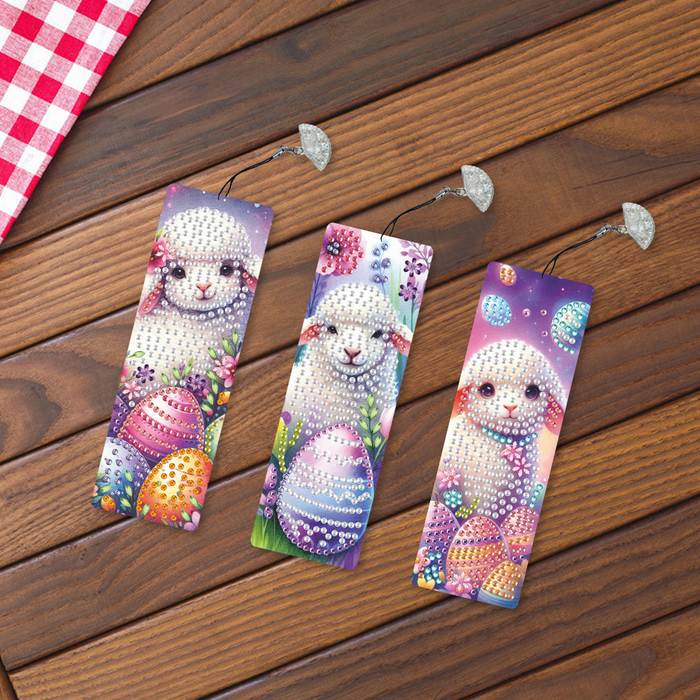 3Pcs Special Shape Easter Sheep 5D DIY Diamond Painting Bookmark Making Kit
