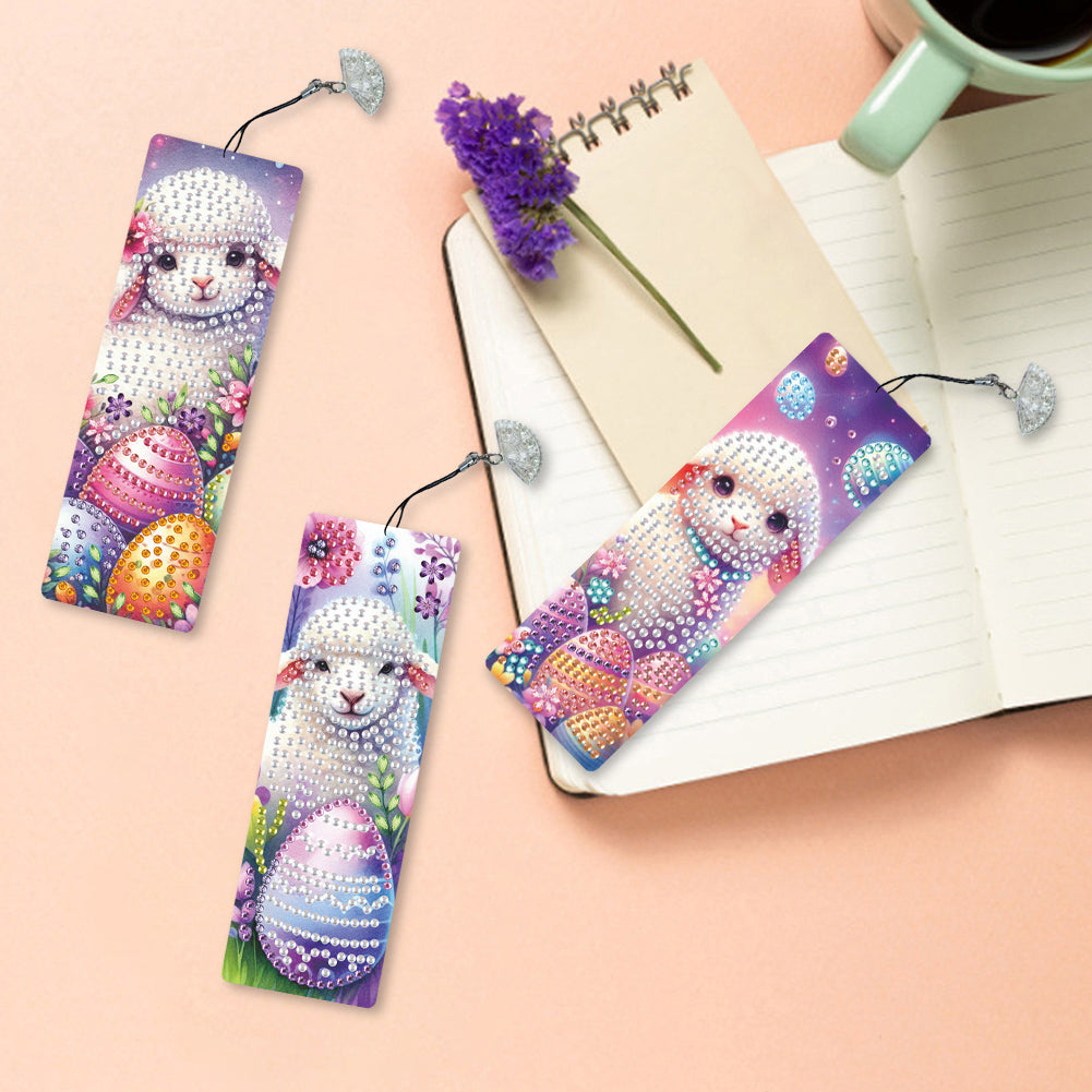 3Pcs Special Shape Easter Sheep 5D DIY Diamond Painting Bookmark Making Kit