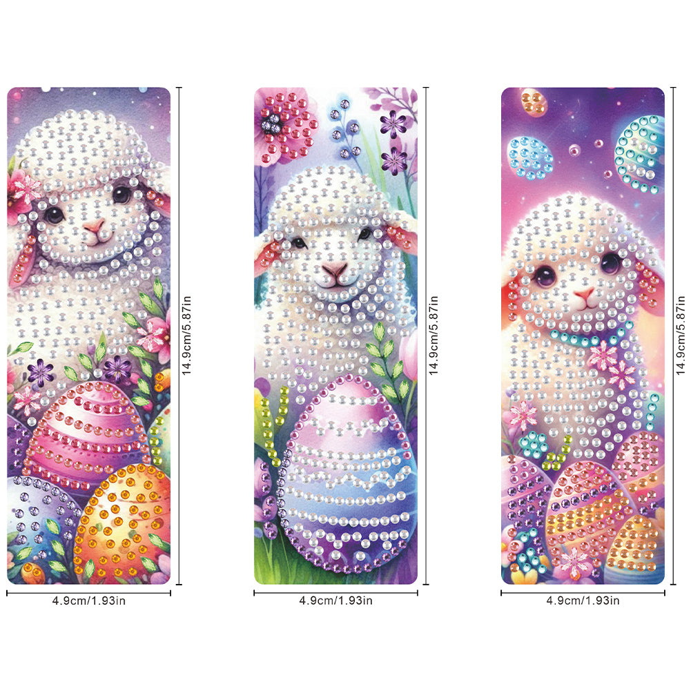 3Pcs Special Shape Easter Sheep 5D DIY Diamond Painting Bookmark Making Kit
