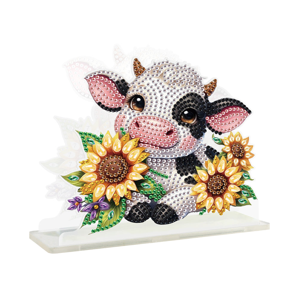 Acrylic Sunflower Cow Diamond Painting Napkin Rack Decor for Home Office Decor