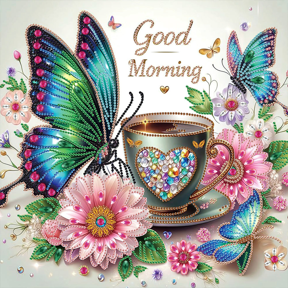 Diamond Painting - Partial Special Shaped - Butterfly Coffee (40*40CM)