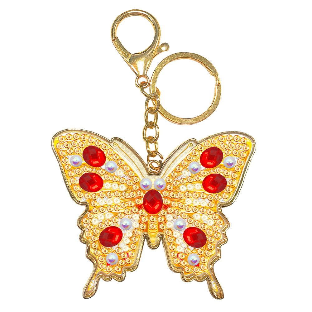 Metal Double Sided Special Shaped Golden Butterfly Diamond Art Keyring DIY Craft