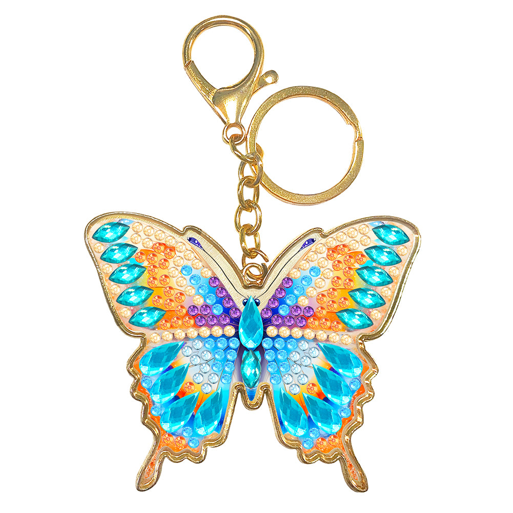 Metal Double Sided Special Shaped Golden Butterfly Diamond Art Keyring DIY Craft