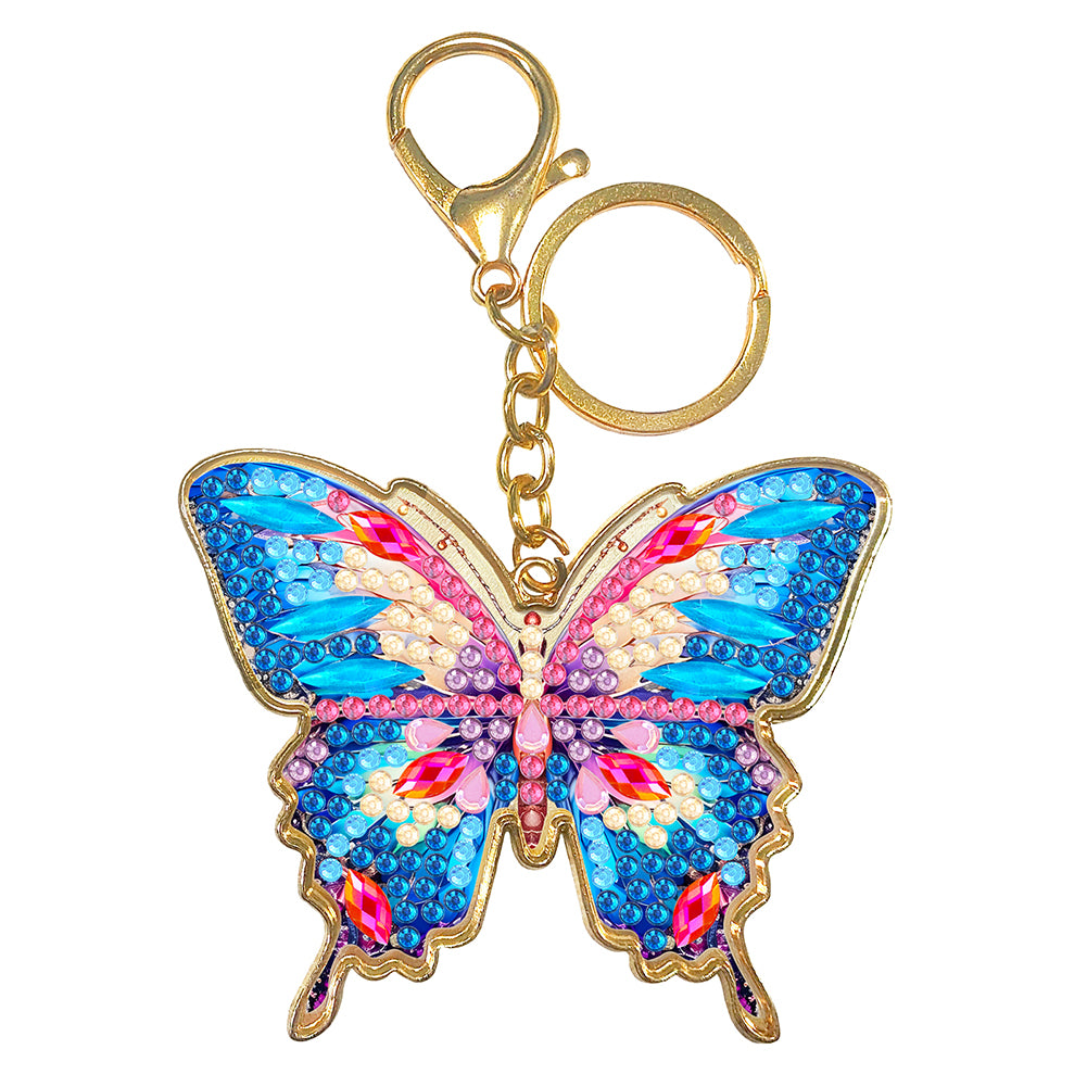 Metal Double Sided Special Shaped Golden Butterfly Diamond Art Keyring DIY Craft