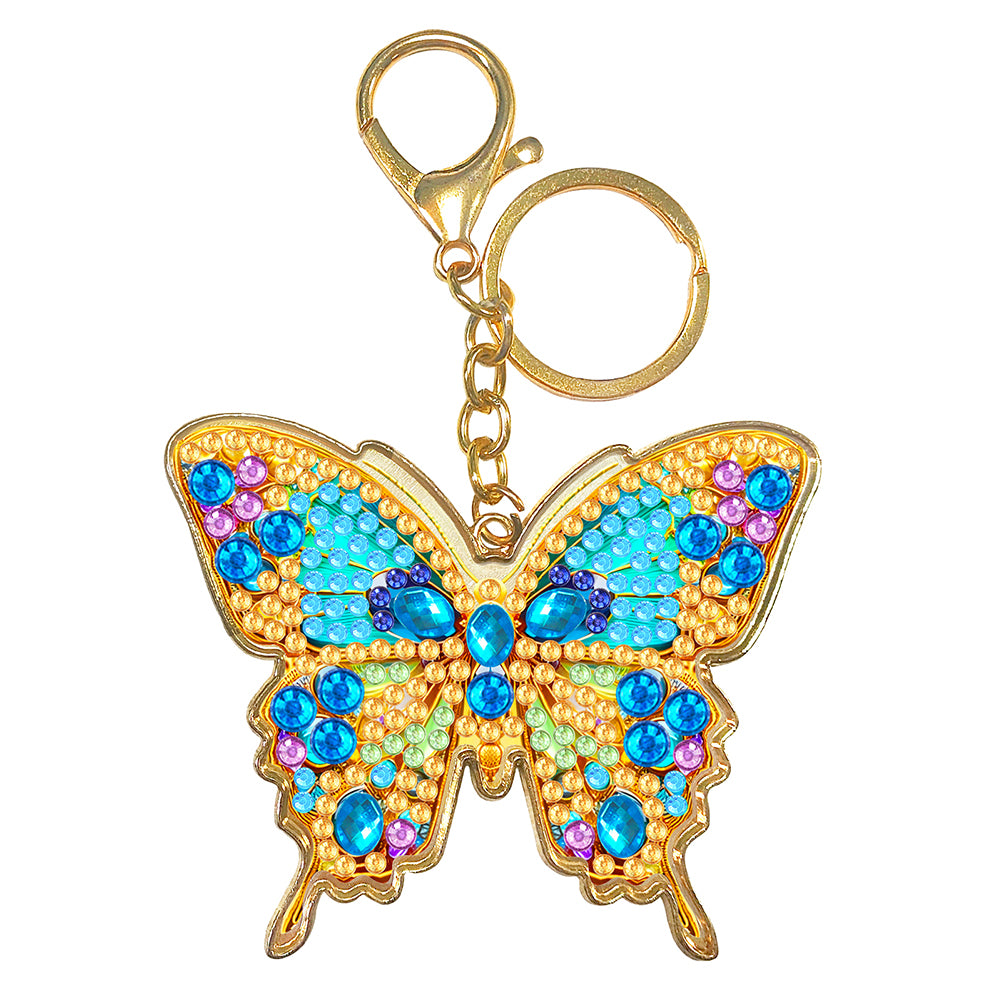 Metal Double Sided Special Shaped Golden Butterfly Diamond Art Keyring DIY Craft