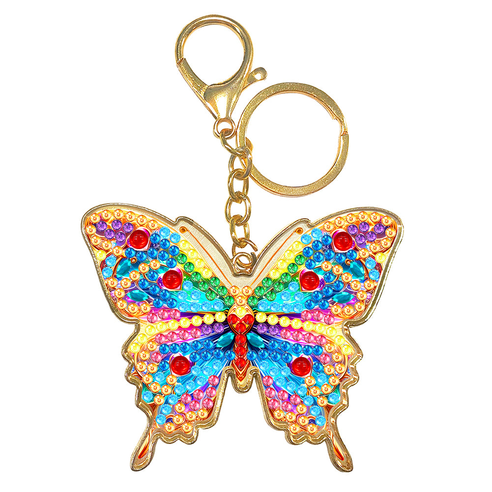 Metal Double Sided Special Shaped Golden Butterfly Diamond Art Keyring DIY Craft