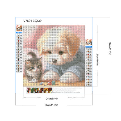 Diamond Painting - Full Round - Mischievous Cat and Dog (30*30CM)