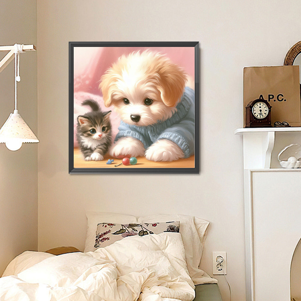 Diamond Painting - Full Round - Mischievous Cat and Dog (30*30CM)
