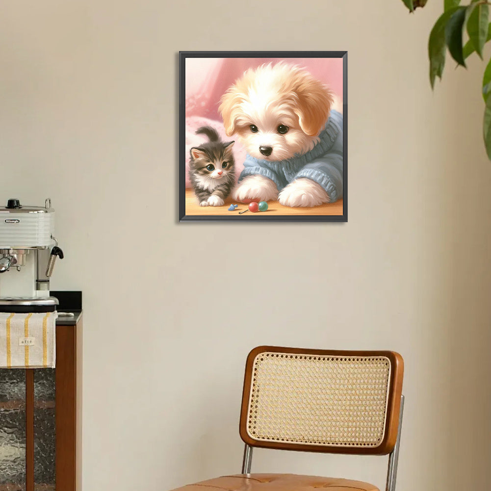 Diamond Painting - Full Round - Mischievous Cat and Dog (30*30CM)