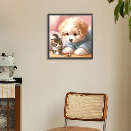 Diamond Painting - Full Round - Mischievous Cat and Dog (30*30CM)
