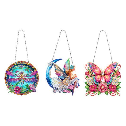 3Pcs Acrylic Butterfly Dragonfly Fairy Diamond Painting Ornaments for Art Crafts