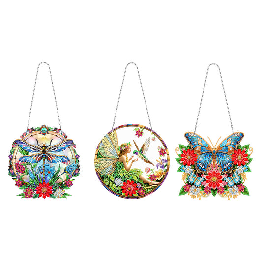 3Pcs Acrylic Butterfly Dragonfly Fairy Diamond Painting Ornaments for Art Crafts