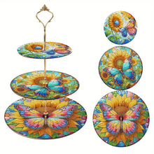 Load image into Gallery viewer, 3 Tier Acrylic Butterfly Sunflower 5D DIY Diamond Painting Serving Tray for Home

