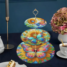 Load image into Gallery viewer, 3 Tier Acrylic Butterfly Sunflower 5D DIY Diamond Painting Serving Tray for Home
