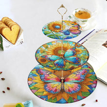 Load image into Gallery viewer, 3 Tier Acrylic Butterfly Sunflower 5D DIY Diamond Painting Serving Tray for Home
