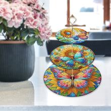 Load image into Gallery viewer, 3 Tier Acrylic Butterfly Sunflower 5D DIY Diamond Painting Serving Tray for Home
