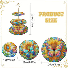 Load image into Gallery viewer, 3 Tier Acrylic Butterfly Sunflower 5D DIY Diamond Painting Serving Tray for Home
