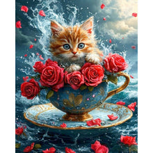 Load image into Gallery viewer, Diamond Painting - Full Square - Rose cat in teacup (40*50CM)
