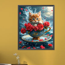 Load image into Gallery viewer, Diamond Painting - Full Square - Rose cat in teacup (40*50CM)
