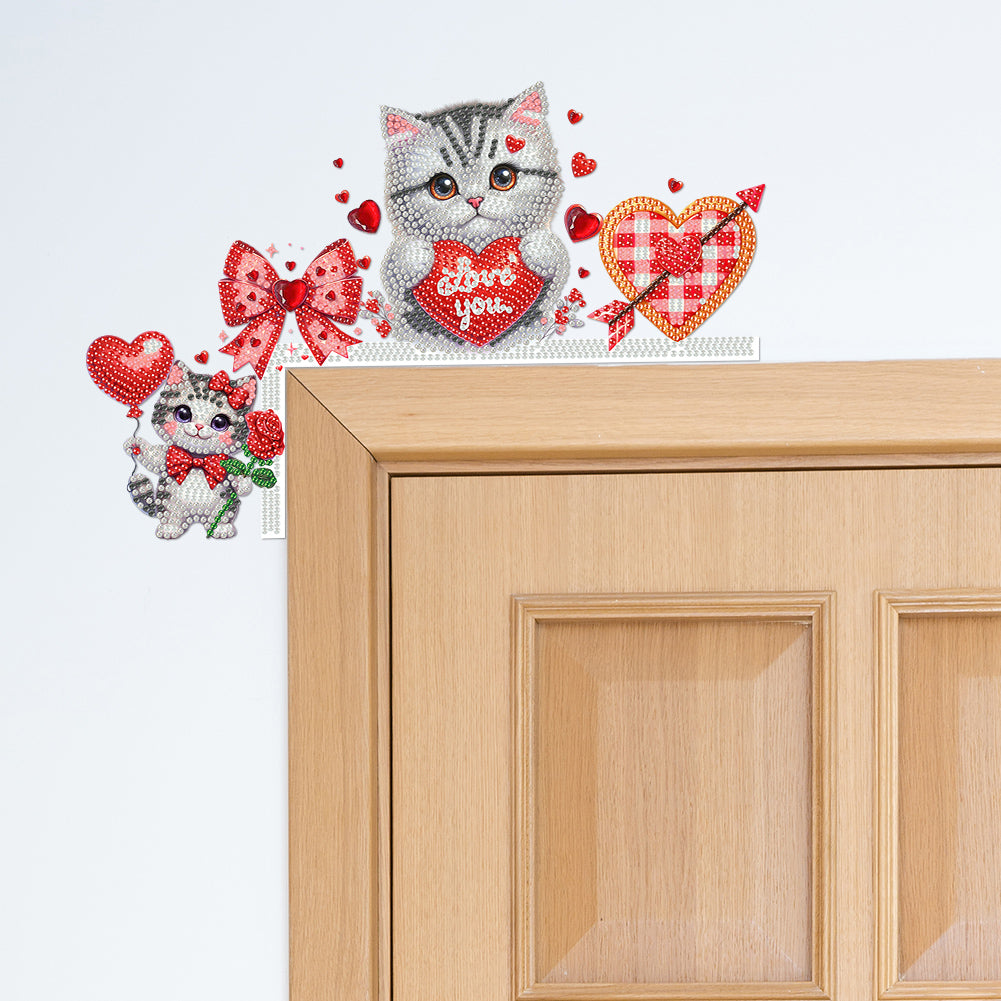 Valentines Day Cat Diamond Painting Door Corner Decor 5D DIY Wooden Door Topper