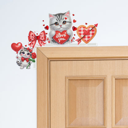 Valentines Day Cat Diamond Painting Door Corner Decor 5D DIY Wooden Door Topper
