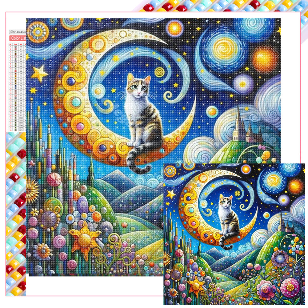 Diamond Painting - Full Square - Star and moon cat (40*40CM)