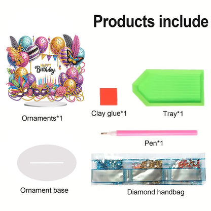 Acrylic Special Shape Carnival Happy Birthday Diamond Painting Desktop Ornaments