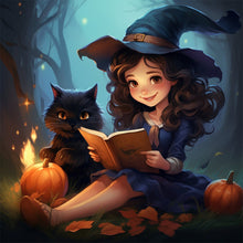 Load image into Gallery viewer, AB Diamond Painting - Full Round - Cute Little Witch and Black Cat (40*40CM)
