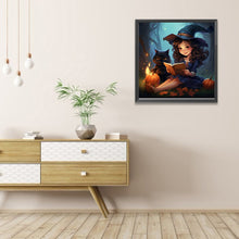 Load image into Gallery viewer, AB Diamond Painting - Full Round - Cute Little Witch and Black Cat (40*40CM)
